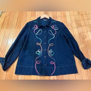 Koret Dark Denim Shirt with Muliticolor Ribbon Embroidery